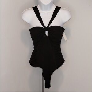 Elodie Ruched & Ribbed Thong Black Tank Top  Bodysuit Small NWT
